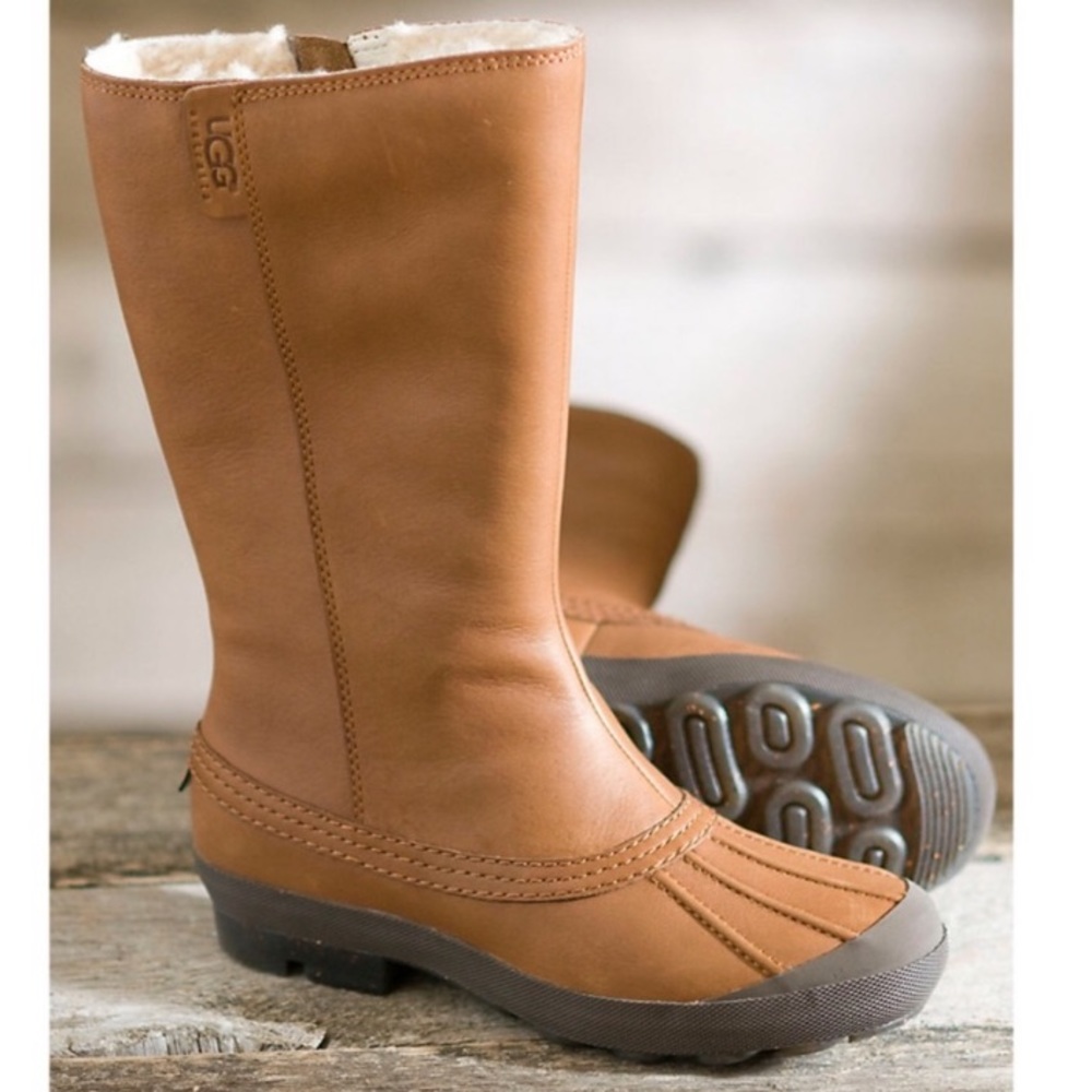 Ugg Belfair brown leather duck toe waterproof shearling boots